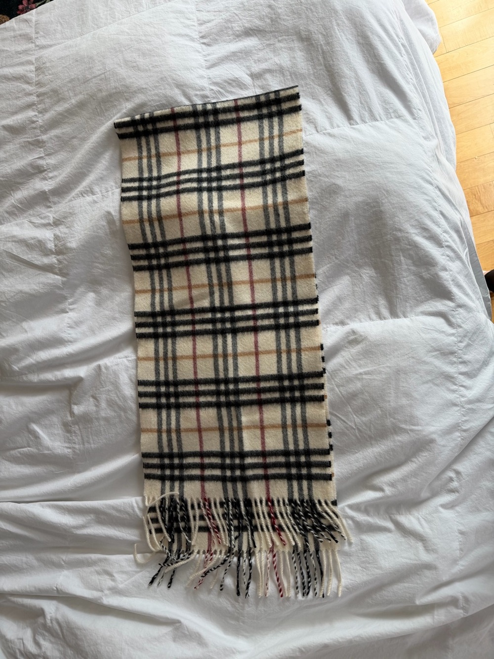 Burberry Black and Cream Cashmere Plaid Scarf